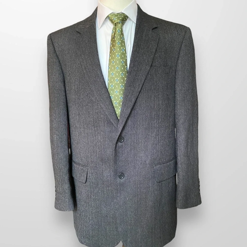 Jos A Bank Mens Sport Coat Brown Herringbone‎ Casual Blazer Wool Suit 43L